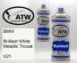 Preview: BMW, Brilliant White Metallic Tricoat, U21: 400ml Sprühdose + 400ml Klarlack - Set, von ATW Autoteile West.